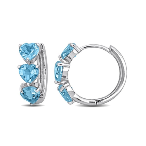 2.88 Carat Blue Topaz Heart Hoop Earrings in Sterling Silver