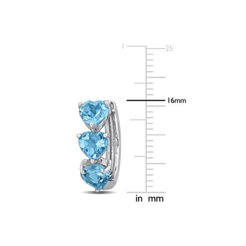 Anneaux d'oreilles 2.88 carat en cœur, topaze bleue, argent sterling