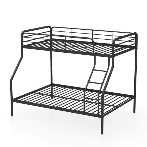 Costway Twin over Full Metal Bunk Bed with Inclined Ladder Safety Guardrail, Slat Support