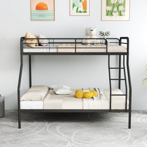 Costway Twin over Full Metal Bunk Bed with Inclined Ladder Safety Guardrail, Slat Support