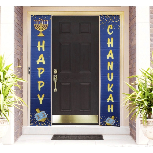 Happy Chanukah Door Banner - 70" - Blue and Gold.