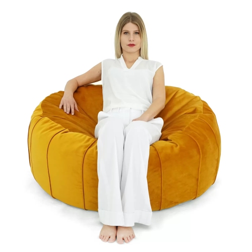 Large Round Leaf Velvet Bean Bag Cover - 39.25" x 39.25" - Beige