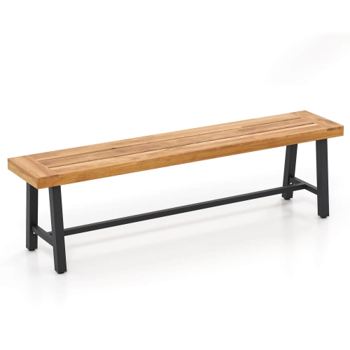 Costway 63" Long Outdoor Acacia Wood Bench Seats up to 3 Persons for Garden Porch