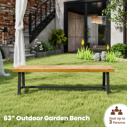 Costway 63" Long Outdoor Acacia Wood Bench Seats up to 3 Persons for Garden Porch
