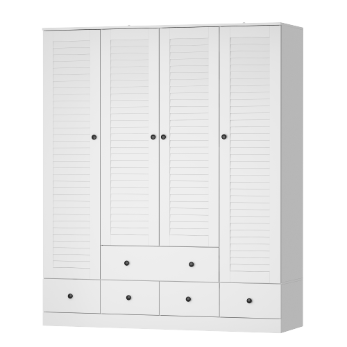 Image 1 of 10.. Homsee Modern 4-Door Wardrobe with Adjustable Shelves and Multiple Drawers, White