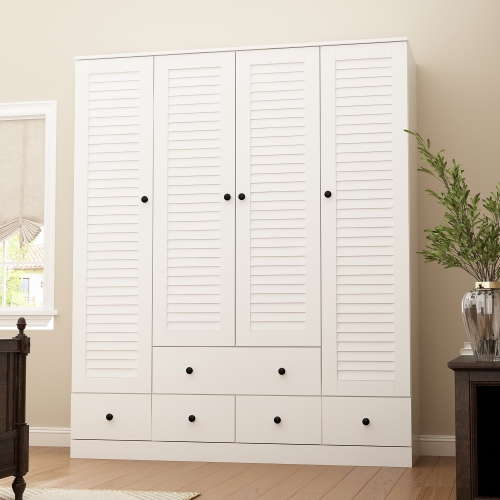 Homsee Modern 4-Door Wardrobe with Adjustable Shelves and Multiple Drawers, White