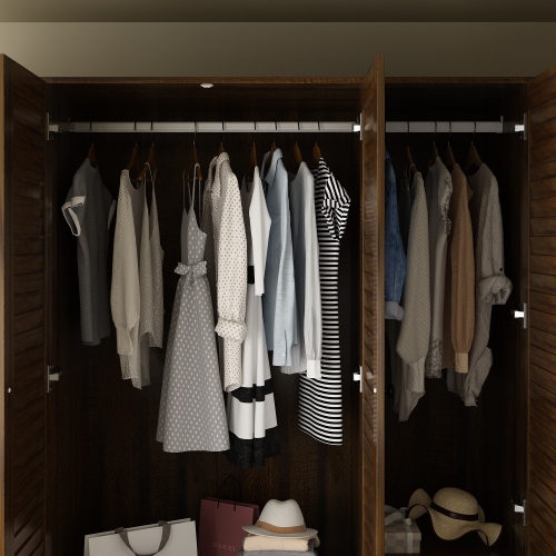 Homsee Modern 4-Door Wardrobe with Adjustable Shelves and Multiple Drawers, Dark Brown