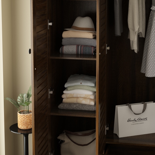 Homsee Modern 4-Door Wardrobe with Adjustable Shelves and Multiple Drawers, Dark Brown