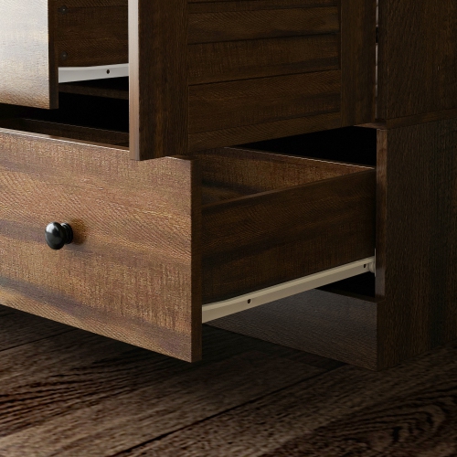 Homsee Modern 4-Door Wardrobe with Adjustable Shelves and Multiple Drawers, Dark Brown