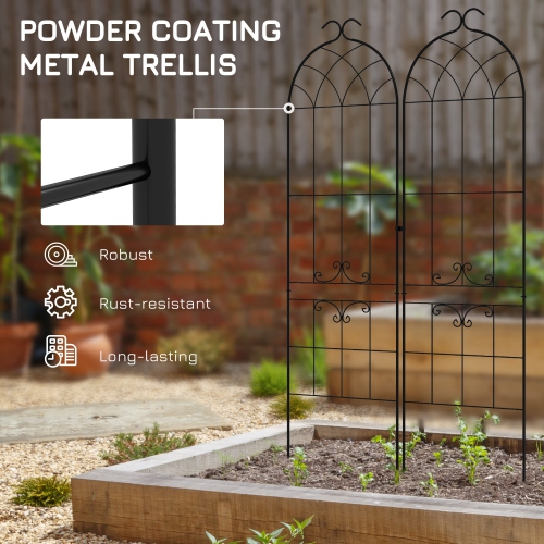 Outsunny 2 Pcs Garden Trellis for Climbing Plants, 71 x 20 in Outdoor Metal Trellis Plant Support Simple Lines and Lace Trellises for Patio, Lawn,