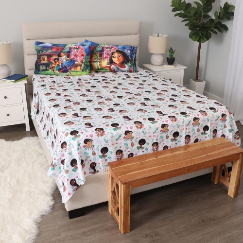 Ensemble de draps 4 pièces pour lit double Encanto de Disney pour enfants - Drap plat, drap-housse et 2 taies d'oreiller