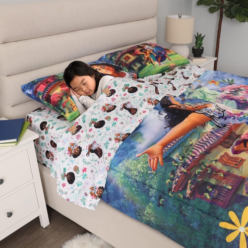 Ensemble de draps 4 pièces pour lit double Encanto de Disney pour enfants - Drap plat, drap-housse et 2 taies d'oreiller