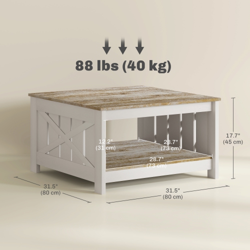 HOMCOM – Table basse Farmhouse avec tablette de rangement, 2 table de salon carrée à 31 niveaux de 5&nbsp;po, chêne vieilli et brun