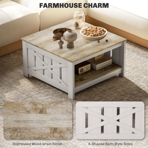 HOMCOM – Table basse Farmhouse avec tablette de rangement, 2 table de salon carrée à 31 niveaux de 5&nbsp;po, chêne vieilli et brun