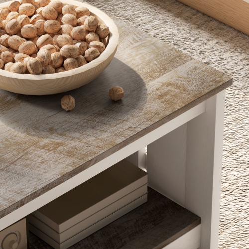 HOMCOM – Table basse Farmhouse avec tablette de rangement, 2 table de salon carrée à 31 niveaux de 5&nbsp;po, chêne vieilli et brun