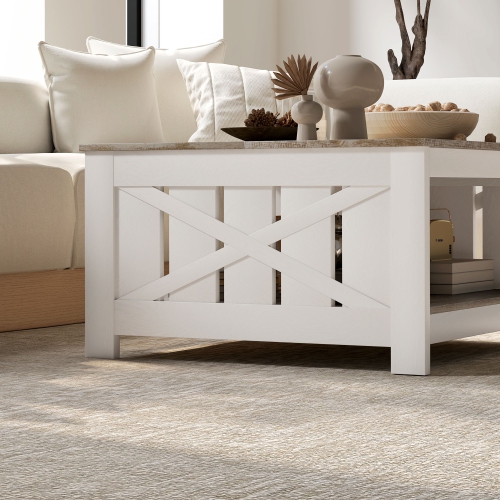 HOMCOM – Table basse Farmhouse avec tablette de rangement, 2 table de salon carrée à 31 niveaux de 5&nbsp;po, chêne vieilli et brun