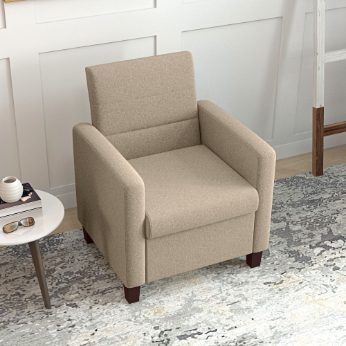 HOMCOM – Fauteuil d'appoint moderne en tissu avec coussin de siège et coussins antidérapants pour le salon, la chambre à coucher, brun clair