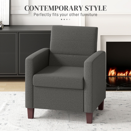 HOMCOM – Fauteuil d'appoint moderne en tissu avec coussin de siège et coussins antidérapants pour le salon, la chambre à coucher, gris foncé
