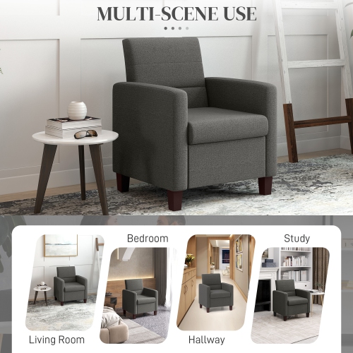 HOMCOM – Fauteuil d'appoint moderne en tissu avec coussin de siège et coussins antidérapants pour le salon, la chambre à coucher, gris foncé