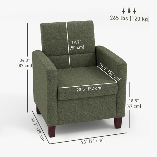 HOMCOM – Fauteuil d'appoint moderne en tissu avec coussin de siège et coussins antidérapants pour le salon, la chambre à coucher, vert foncé