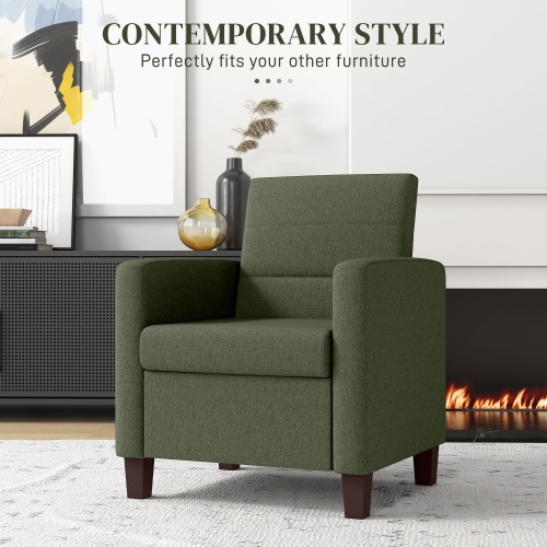 HOMCOM – Fauteuil d'appoint moderne en tissu avec coussin de siège et coussins antidérapants pour le salon, la chambre à coucher, vert foncé