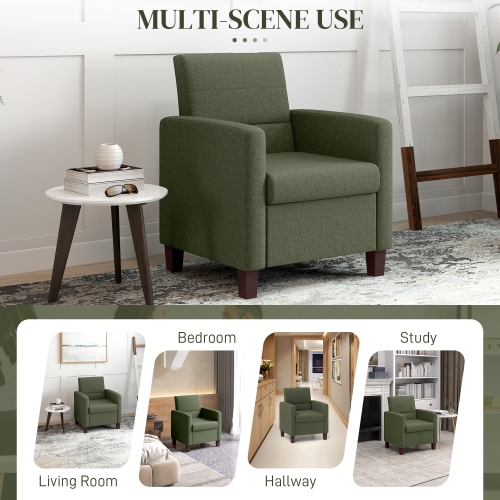 HOMCOM – Fauteuil d'appoint moderne en tissu avec coussin de siège et coussins antidérapants pour le salon, la chambre à coucher, vert foncé