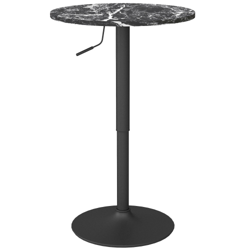 HOMCOM Round Bar Table for 2, Adjustable Pub Table with Steel Base, Modern Bistro Table for Home Bar, Small Dining Room, Black Marble