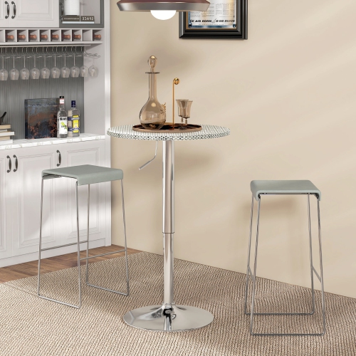 HOMCOM Round Bar Table for 2, Adjustable Pub Table with PE Rattan Top and Steel Base, Modern Bistro Table for Home Bar, Small Dining Room, Beige Grey