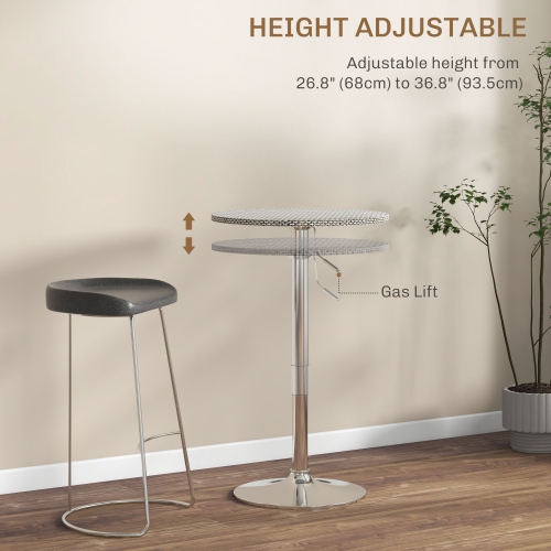 HOMCOM Round Bar Table for 2, Adjustable Pub Table with PE Rattan Top and Steel Base, Modern Bistro Table for Home Bar, Small Dining Room, Beige Grey