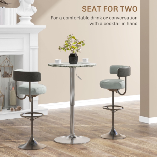 HOMCOM Round Bar Table for 2, Adjustable Pub Table with PE Rattan Top and Steel Base, Modern Bistro Table for Home Bar, Small Dining Room, Beige Grey