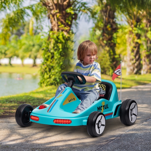 Go Kart for Kids de Qaba, 6&nbsp;V 7AH jouet porteur électrique Powerd avec musique, lumière, klaxon, pour les jeunes garçons Girs 3-5 ans, bleu