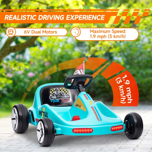 Go Kart for Kids de Qaba, 6&nbsp;V 7AH jouet porteur électrique Powerd avec musique, lumière, klaxon, pour les jeunes garçons Girs 3-5 ans, bleu