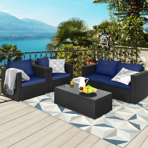 COSTWAY  4 PCs Patio Rattan Furniture Set Cushioned Sofa Chair Coffee Table Love the table and it was easy to put together