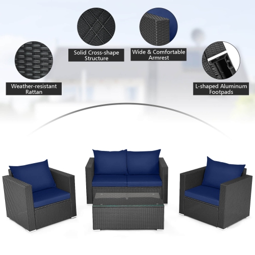 Costway 8 PCS Patio Rattan Furniture Set Cushioned Sofa Chair Coffee Table