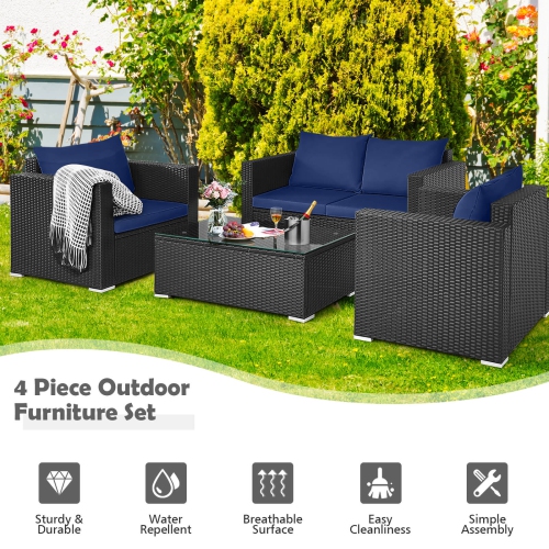 Costway 8 PCS Patio Rattan Furniture Set Cushioned Sofa Chair Coffee Table