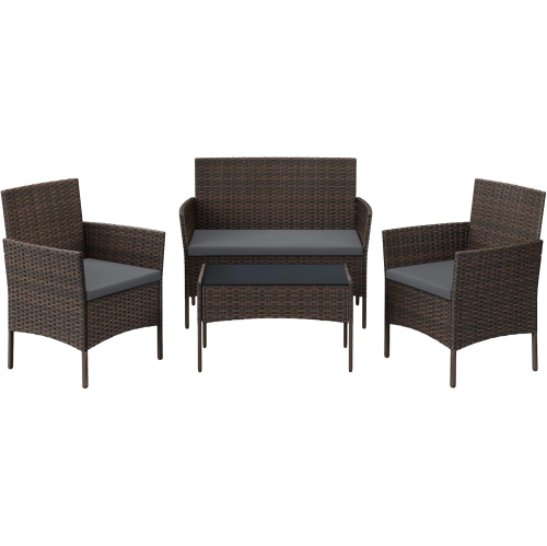 SONGMICS Outdoor PE Rattan Conversation Set – Patio Furniture with Comfortable Seating in Brown and Gray
