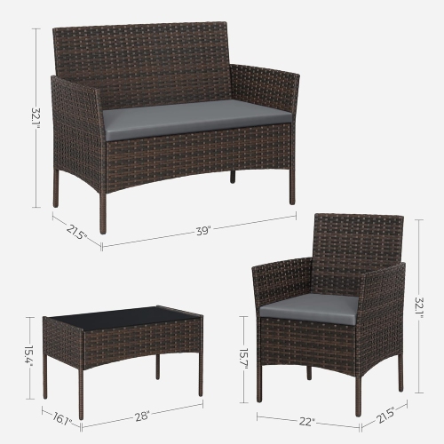 SONGMICS Outdoor PE Rattan Conversation Set – Patio Furniture with Comfortable Seating in Brown and Gray