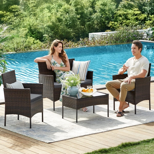SONGMICS Outdoor PE Rattan Conversation Set – Patio Furniture with Comfortable Seating in Brown and Gray
