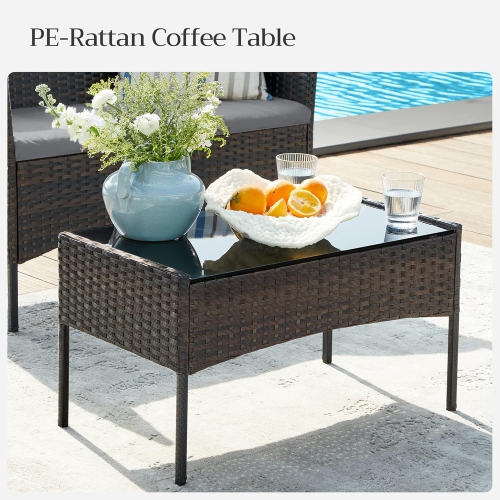 SONGMICS Outdoor PE Rattan Conversation Set – Patio Furniture with Comfortable Seating in Brown and Gray