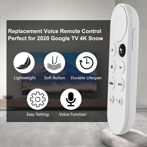 Voice Remote Control Replacement for 2020 Google TV 4K Snow, Fit for 2020 Google Chromecast 4K Snow G9N9N GA01920, with 2 Shortcut Buttons(Remote