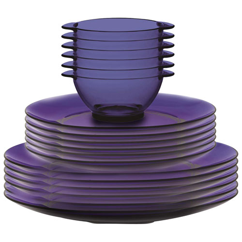 Image 1 of 6.. Duralex Lys 18-Piece Tempered Glass Dinnerware Set - Saphir