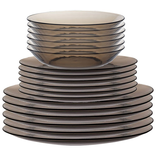 Image 1 of 5.. Duralex Lys 18-Piece Tempered Glass Dinnerware Set - Sepia