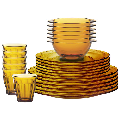 Image 1 of 6.. Duralex Le Picardie 24-Piece Tempered Glass Dinnerware Set - Amber