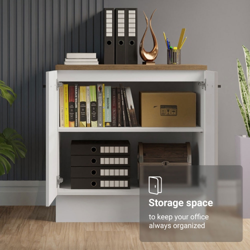 Madesa Office Storage Cabinet with 2 Doors and 3 Drawers Wooden Organization Unit for Office Supplies, Documents, and Printers Perfect for Home