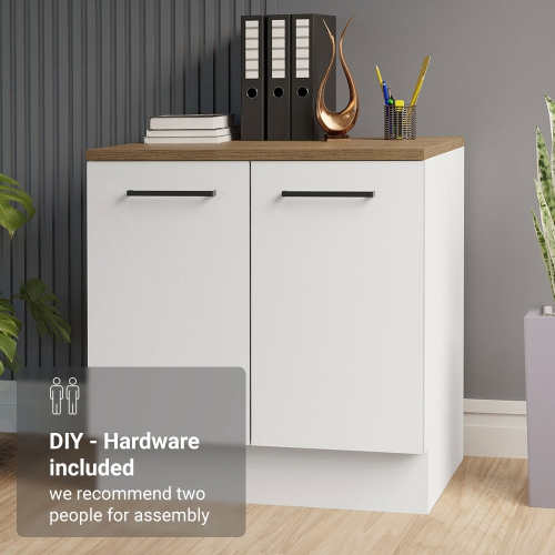 Madesa Office Storage Cabinet with 2 Doors and 3 Drawers Wooden Organization Unit for Office Supplies, Documents, and Printers Perfect for Home