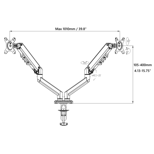 Uplite Dual Monitor Mount Height Adjustable Gas Spring Arm for 15” - 32" Screen