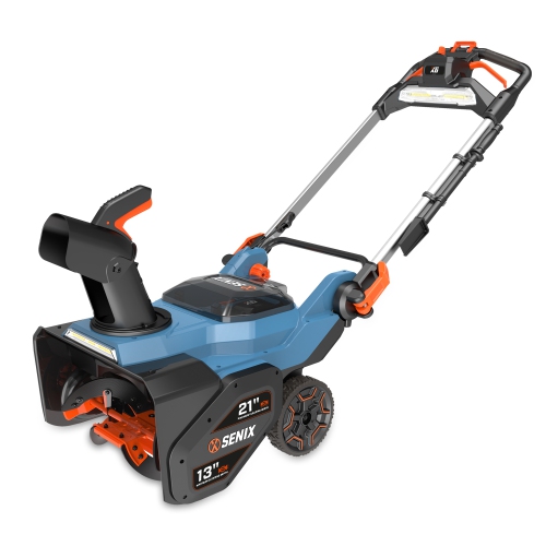 SENIX 60 Volt Max* 21" Single Stage Brushless Snow Blower, 45ft Throw Distance, 13" Depth, Heated Handles, LED Lights, Battery & Charger Included -