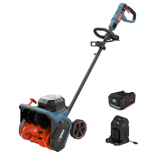 SENIX 60 Volt Max* 15" Brushless Cordless Snow Shovel, 30ft Throwing Distance, Wheels, Automatic Shovel with LED lights, Battery & Charger Included -