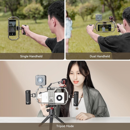 SmallRig Universal Phone Video Rig Kit for iPhone, Smartphone and Cameras, Phone Stabilizer Rig w/Tripod Microphone LED Light, for Vlogging-