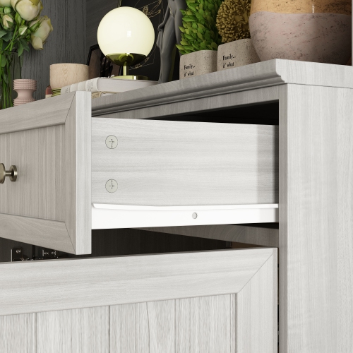 Famapy Large Kitchen Hutch Cabinet with Glass Doors, Drawers & Countertop, Grey